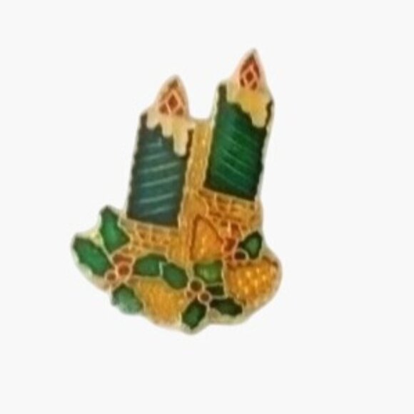 Christmas Candles Pin vintage Christmas Jewelry - Picture 2 of 4
